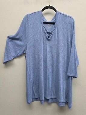 Lane Bryant Shirt Womens 26 28 Blue Lace Up Neck 3 4 Sleeve Knit Plus
